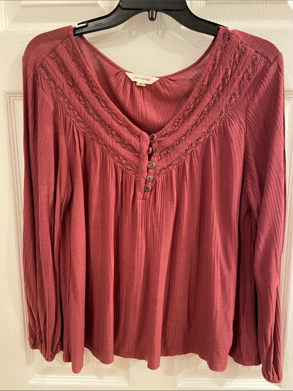 Lucky Brand Rosewood Button-Front Peasant Blouse
